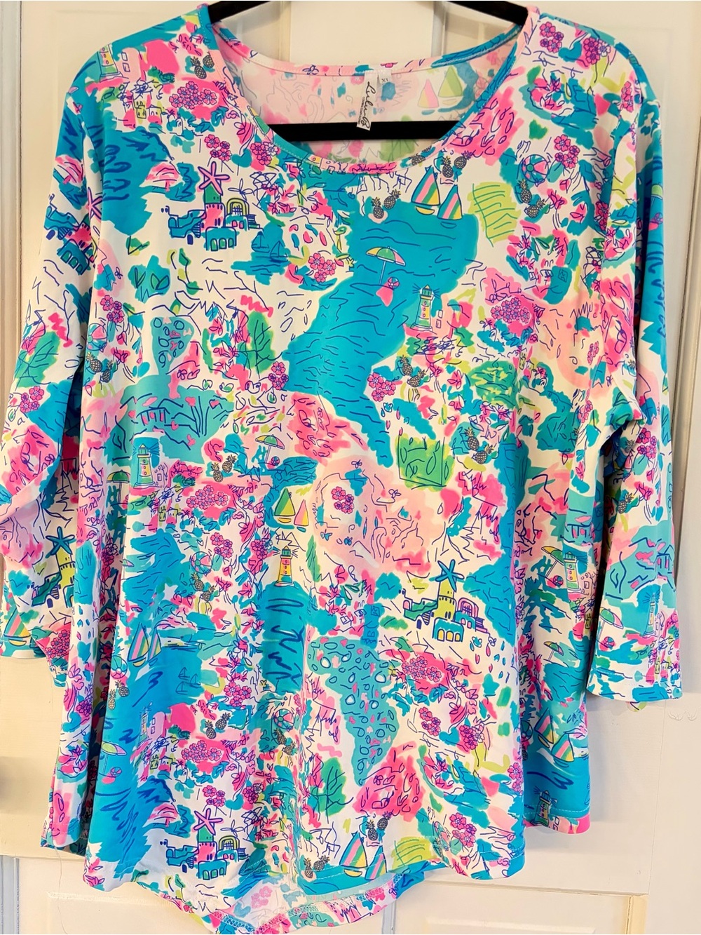 Lulu-B Women’s XL Coastal Nautical Print 3/4 Sleeve Top